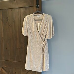 Sequin Wrap Dress in Champagne